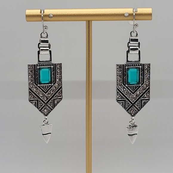 SOLD NWT Gorgeous Retro Design Bohemian Style Silver Crystal Gemstone Earrings - Picture 6 of 13